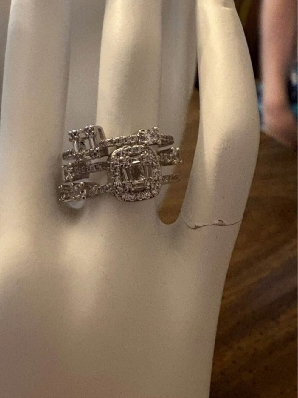 Emerald Cut Halo Multi-Band Ring Set 925 Sterling